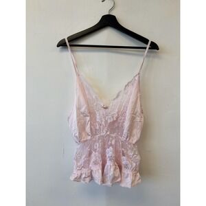 Vintage Bernette New York Top Womens XS Pink Lace Ruffle Camisole Lingerie